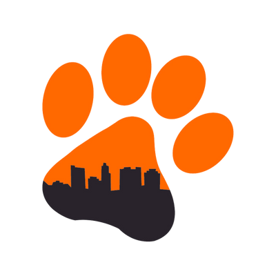 Illustration of Puptown Lounge orange paw print logo