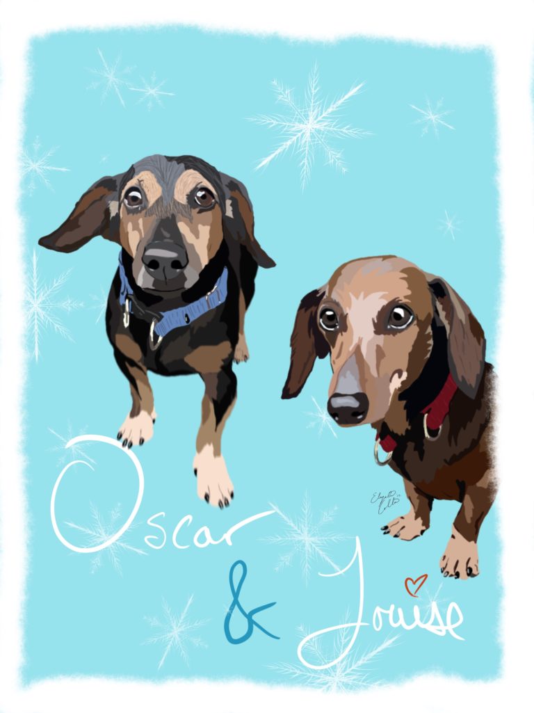 Illustration of Oscar and Louise two older weiner dogs